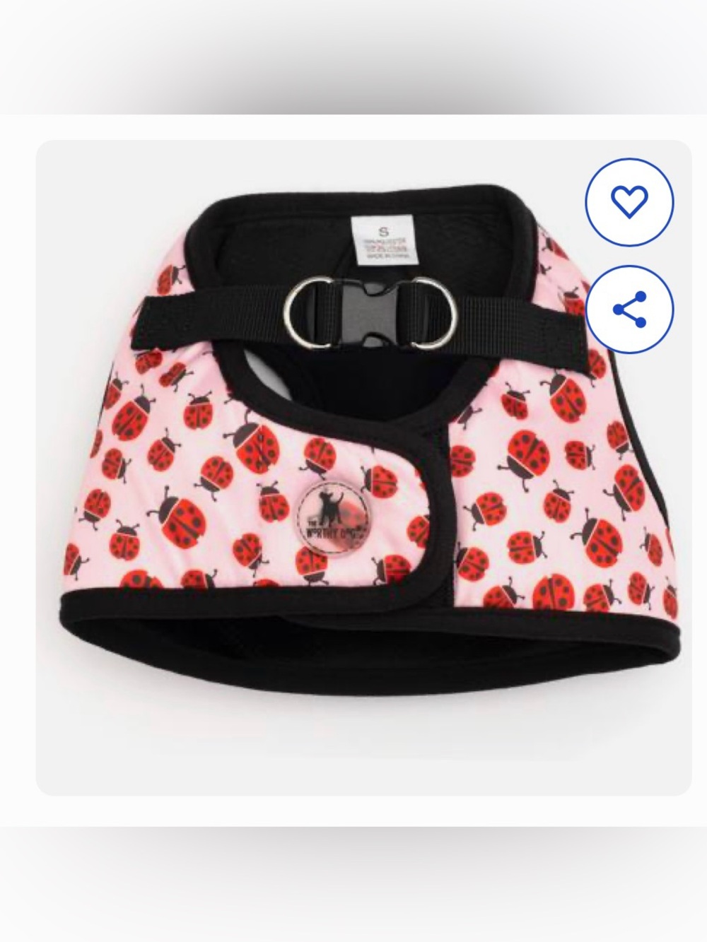 NWT The Worthy Dog Sidekick Ladybugs Reflective Step In Dog Harness, Pink, Small